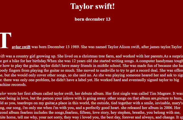 Taylor Swift Website - HTML, CSS and Javascript